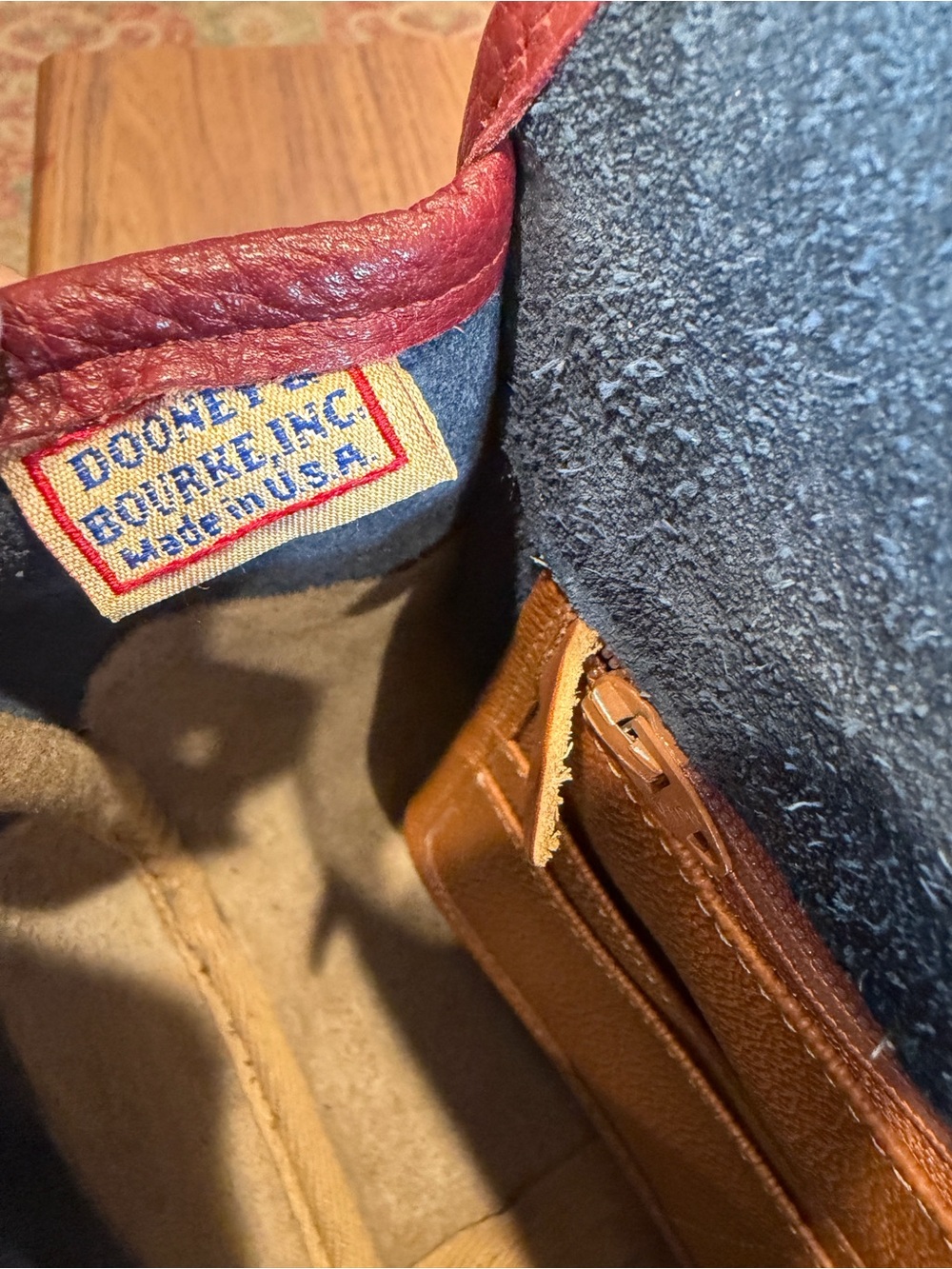 Dooney & Bourke Navy, Taupe & Burgundy Pebbled Leather Crossbody - Picture 9 of 16